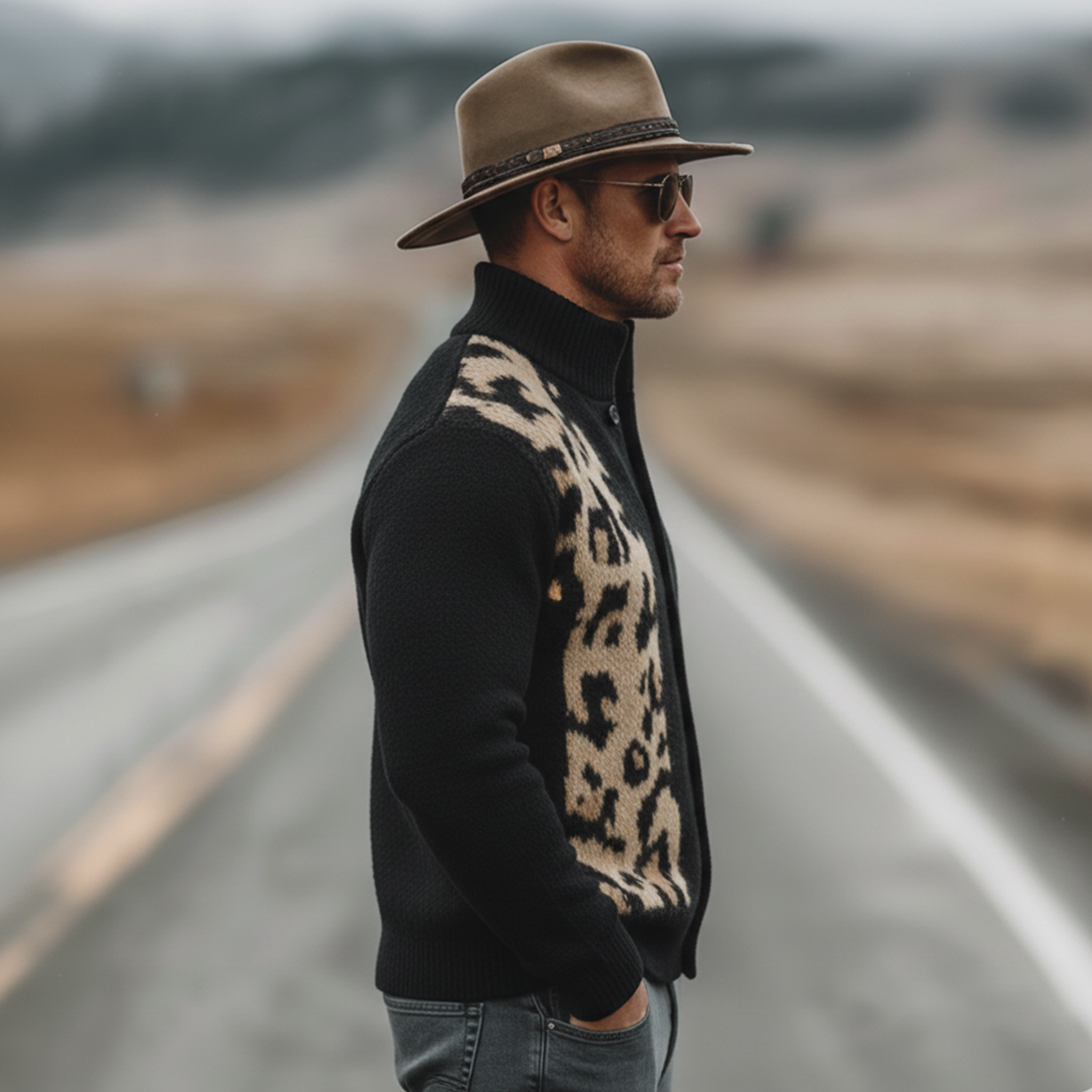 Men's Classic Vintage Stand-collar Leopard Print Knitted Cardigan MTA1186L8K