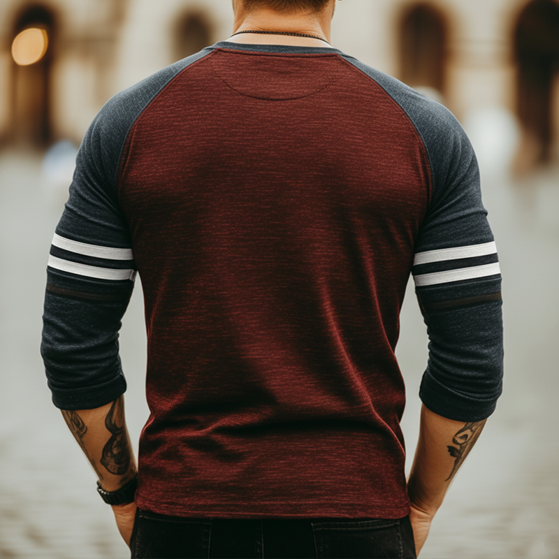 Men's Urban Cotton Blend Color Block Three-Button Henley Collar Long-Sleeve T-Shirt MTZ0797A2U