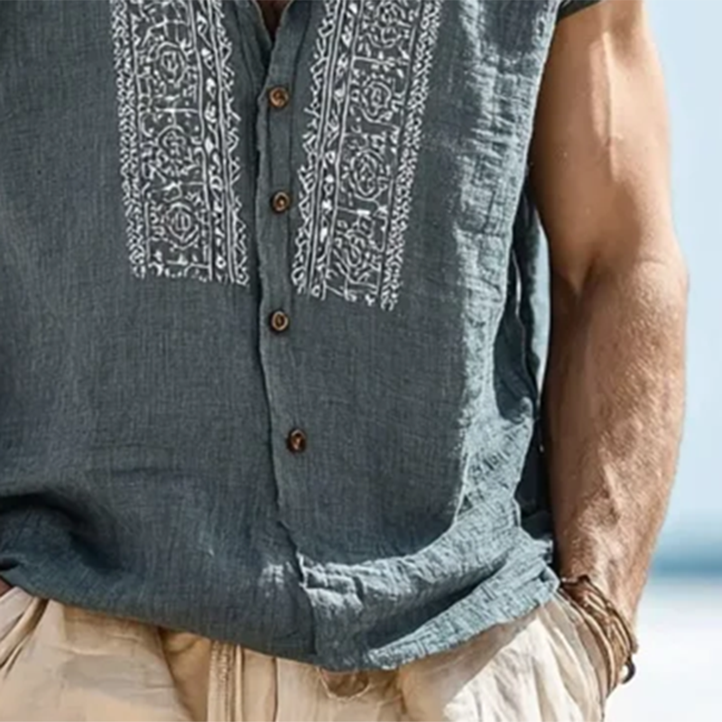 Men's Embroidered Single Breasted Hooded Sleeveless Shirt MTA0466G9Y
