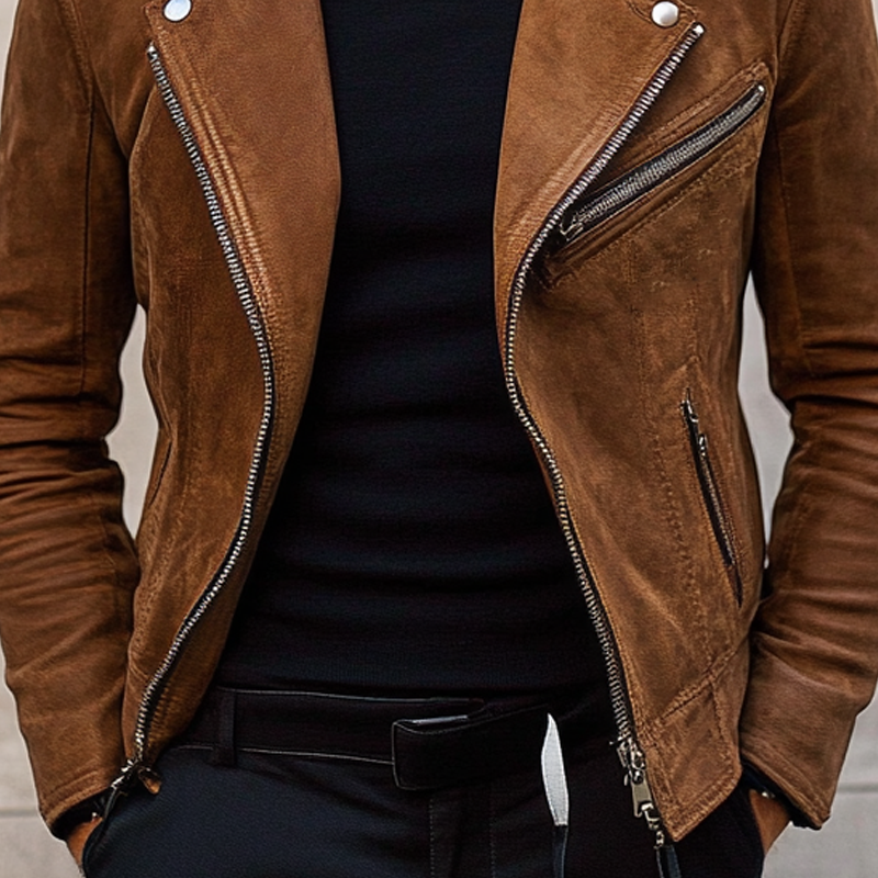 Men's Vintage Faux Suede Motorcycle Zip-Up Jacket MTA0183I0X