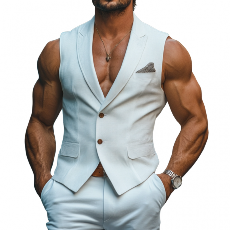 Men's Vintage Peaked Lapel Single Breasted Waffle Slim Suit Vest MTA2728D0M