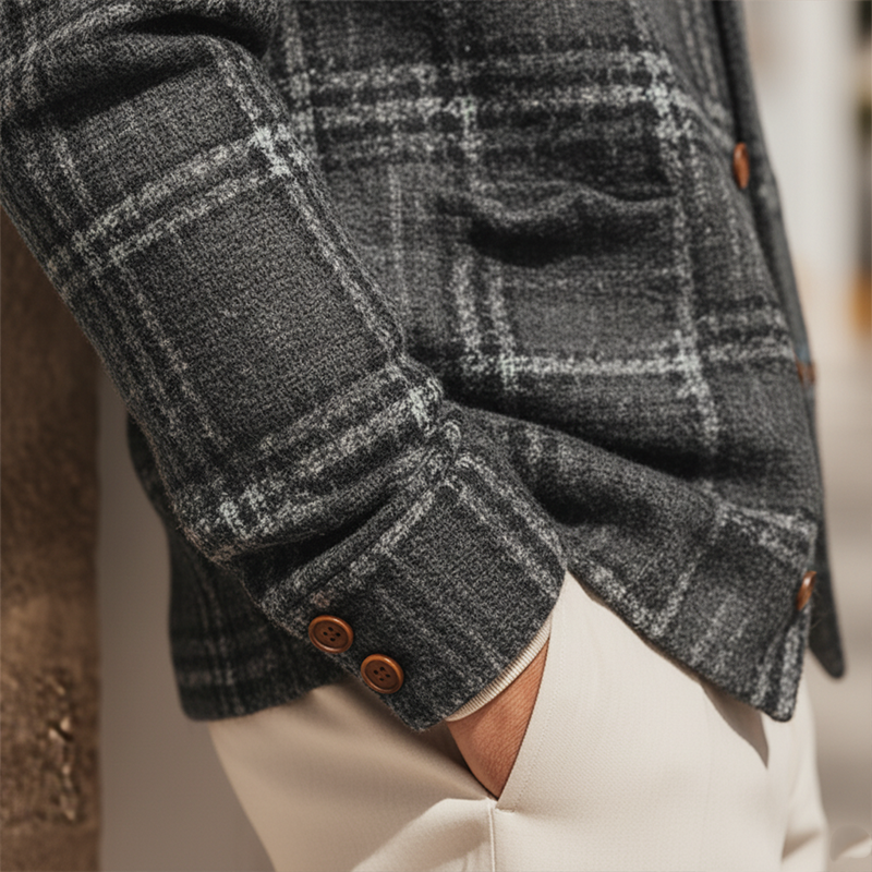 Men's Autumn And Winter Vintage Checkered Tweed Jacket Coat MTA1999I0P