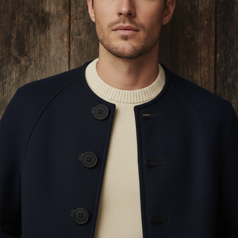 Men's Winter Simple Embroidered Faux Wool Round Neck Jacket MTA1506J2P