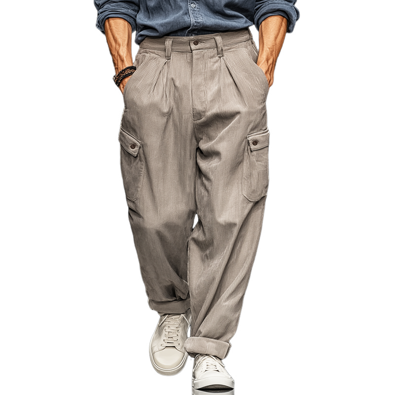 Men's Classic Light Grey Corduroy Casual Pants MTA2804J5U