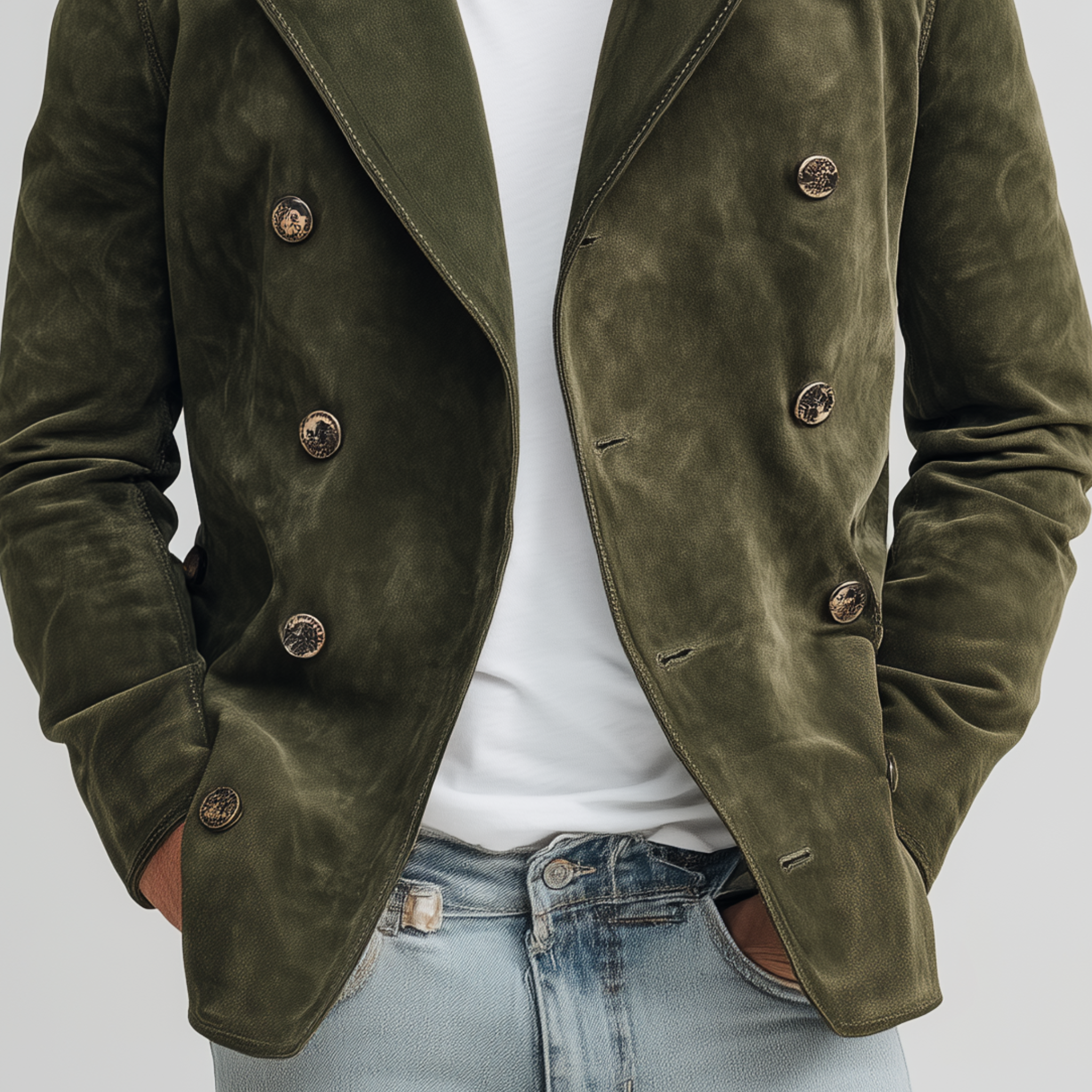 Men's Classic Casual Lapel Suede Double Breasted Jacket MTA2666H1K