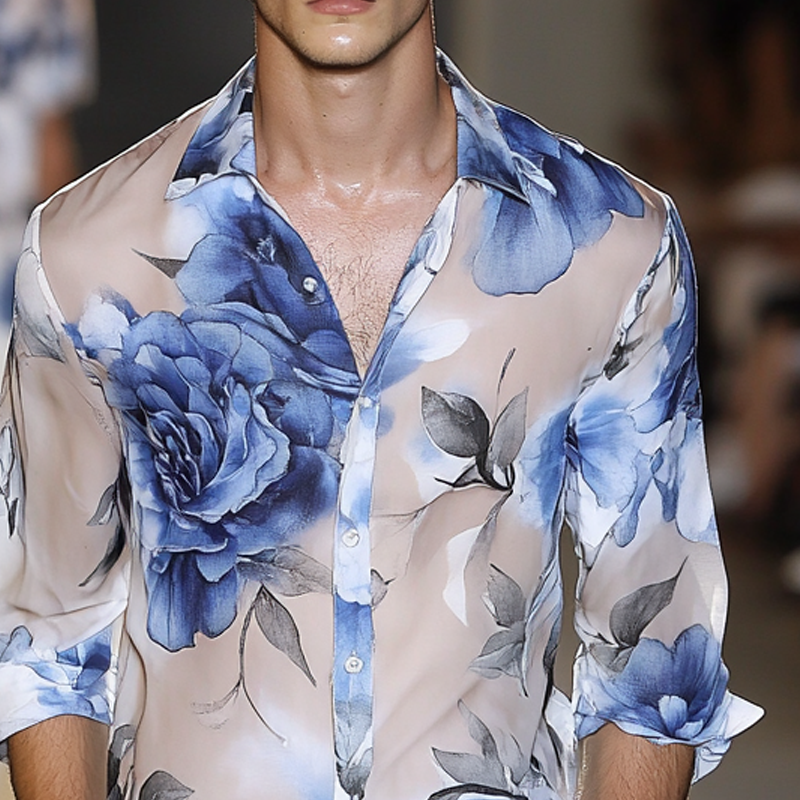 Men's Rose Print Long Sleeve Shirt MTA0634F0X