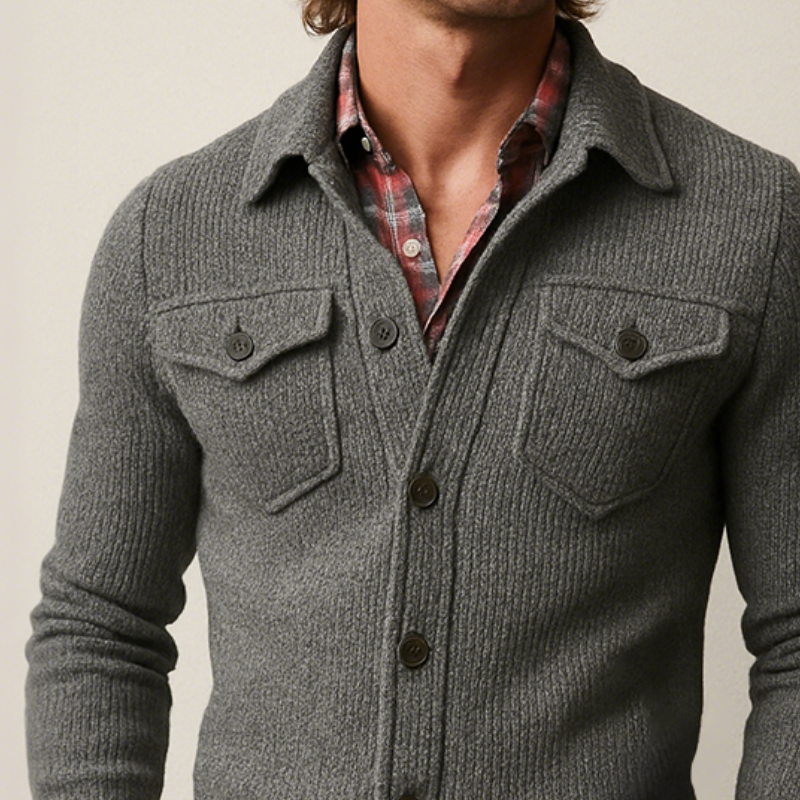 Men's Retro Casual Solid Color Knitted Lapel Long Sleeve Shirt Jacket MTA0614H9TO