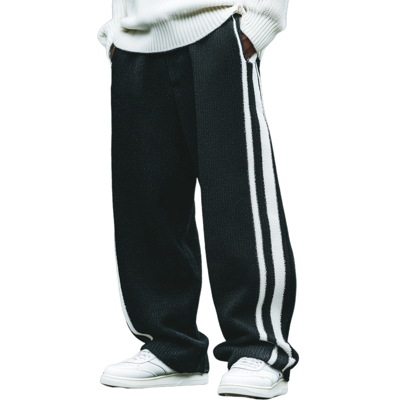 Men's Classic Color-blocked Striped Loose-fitting Knit Trousers MTA0857K7U