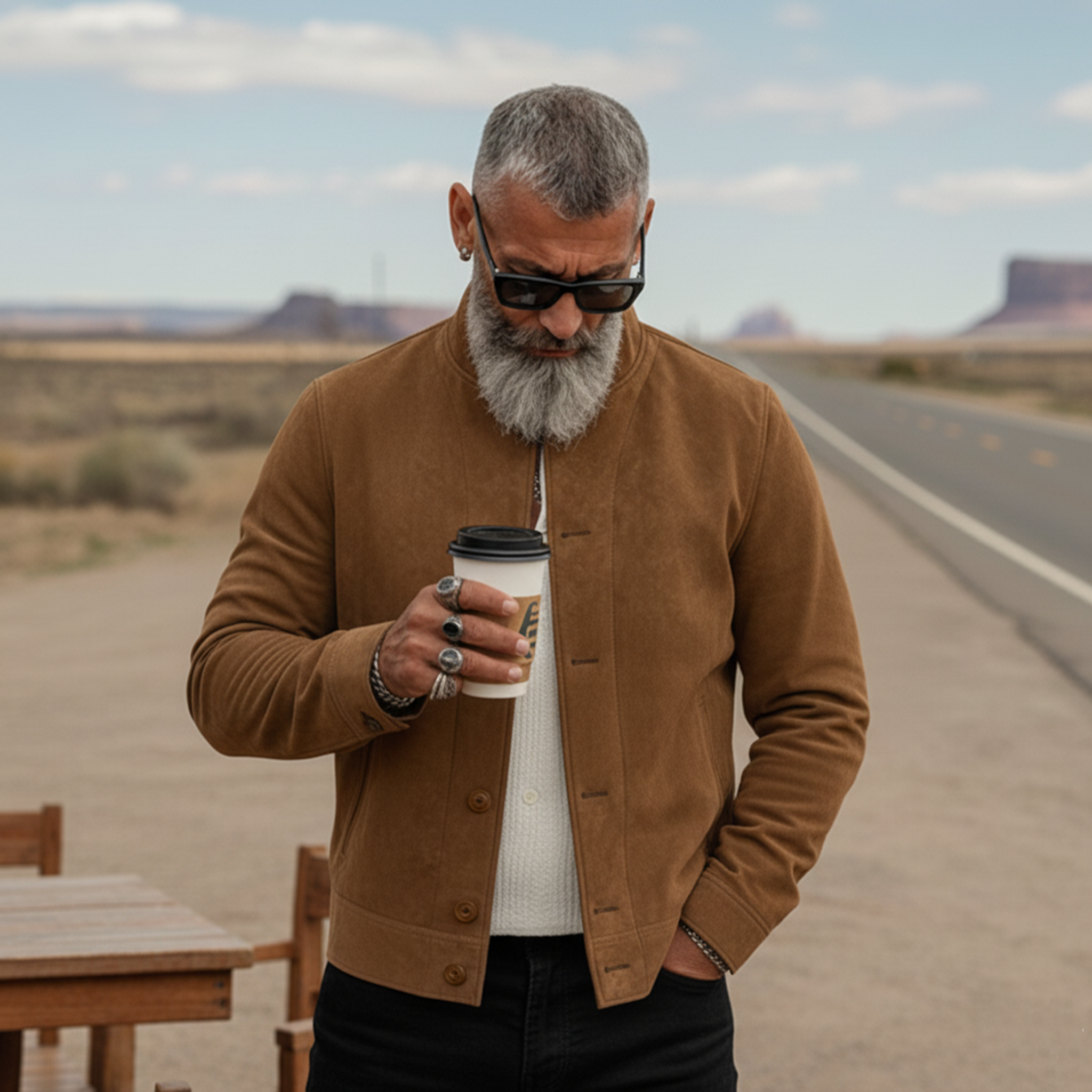 Men's Classic Retro Stand-up Collar Faux Suede Single-breasted Slim-fit Jacket MTA1332K4K