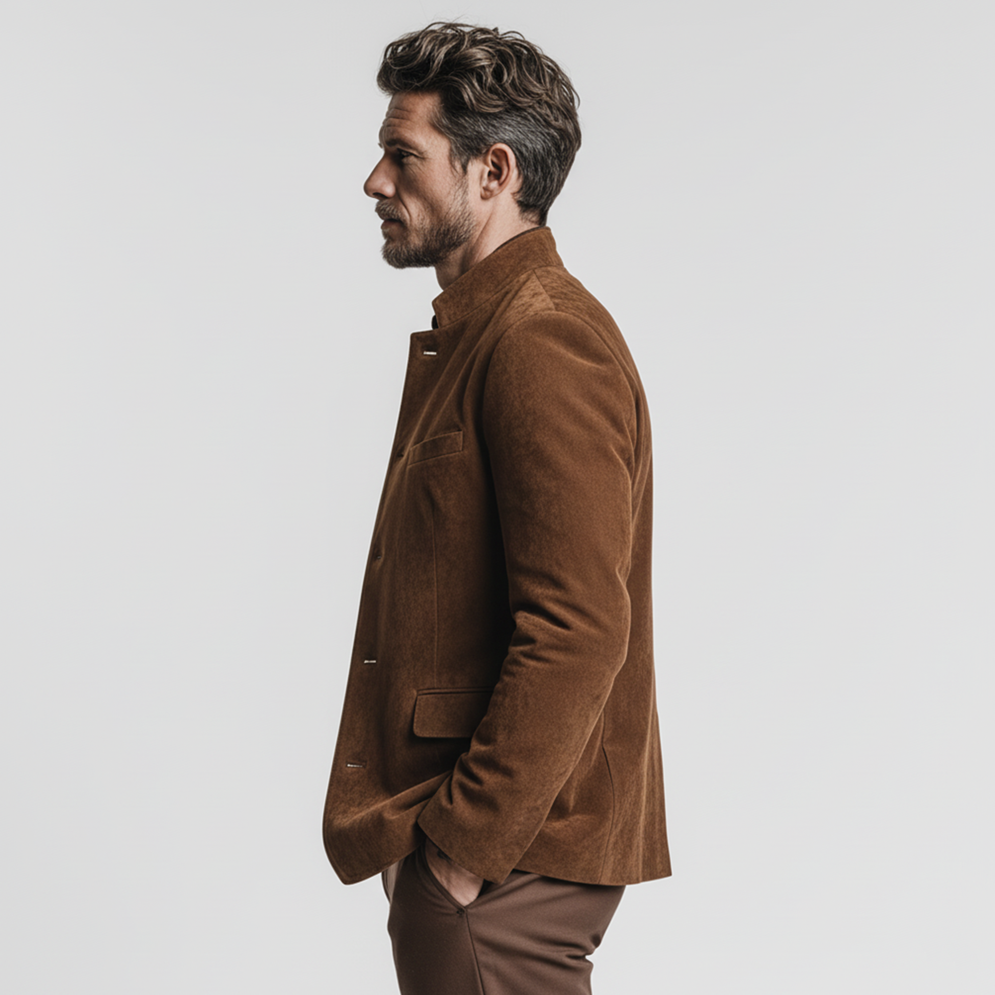 Men's Classic Retro Stand-up Collar Faux Suede Single-breasted Jacket MTA1368K0K