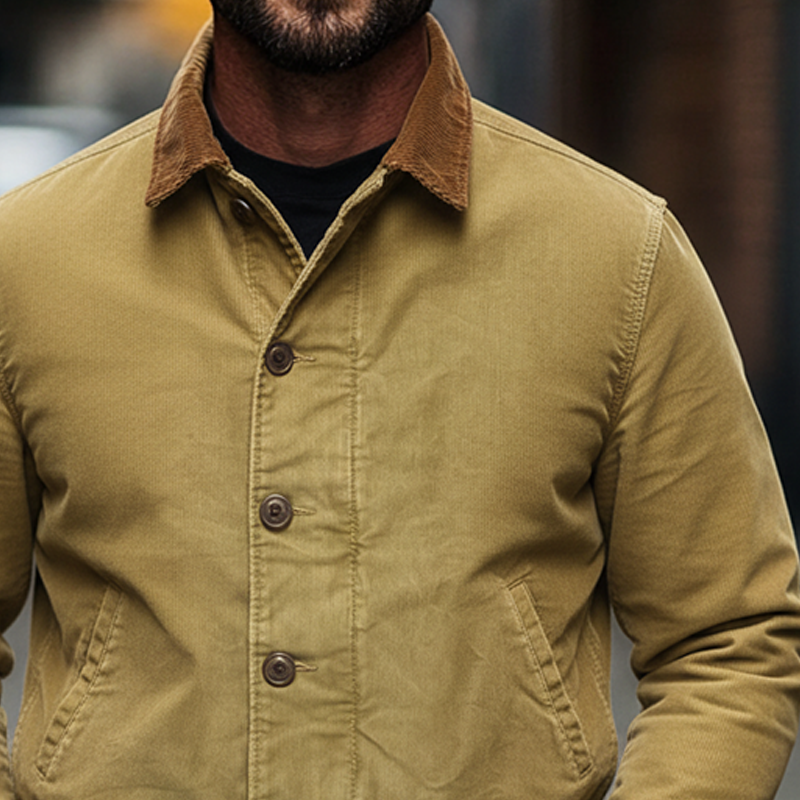 Men's Contrast Lapel Corduroy Panel Zip-up Jacket MTA3013I2X