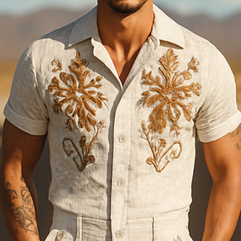 Herre vår- og sommermote amerikansk vestlig stil brodert bomulls- og linjumpsuit MTA0914F5K