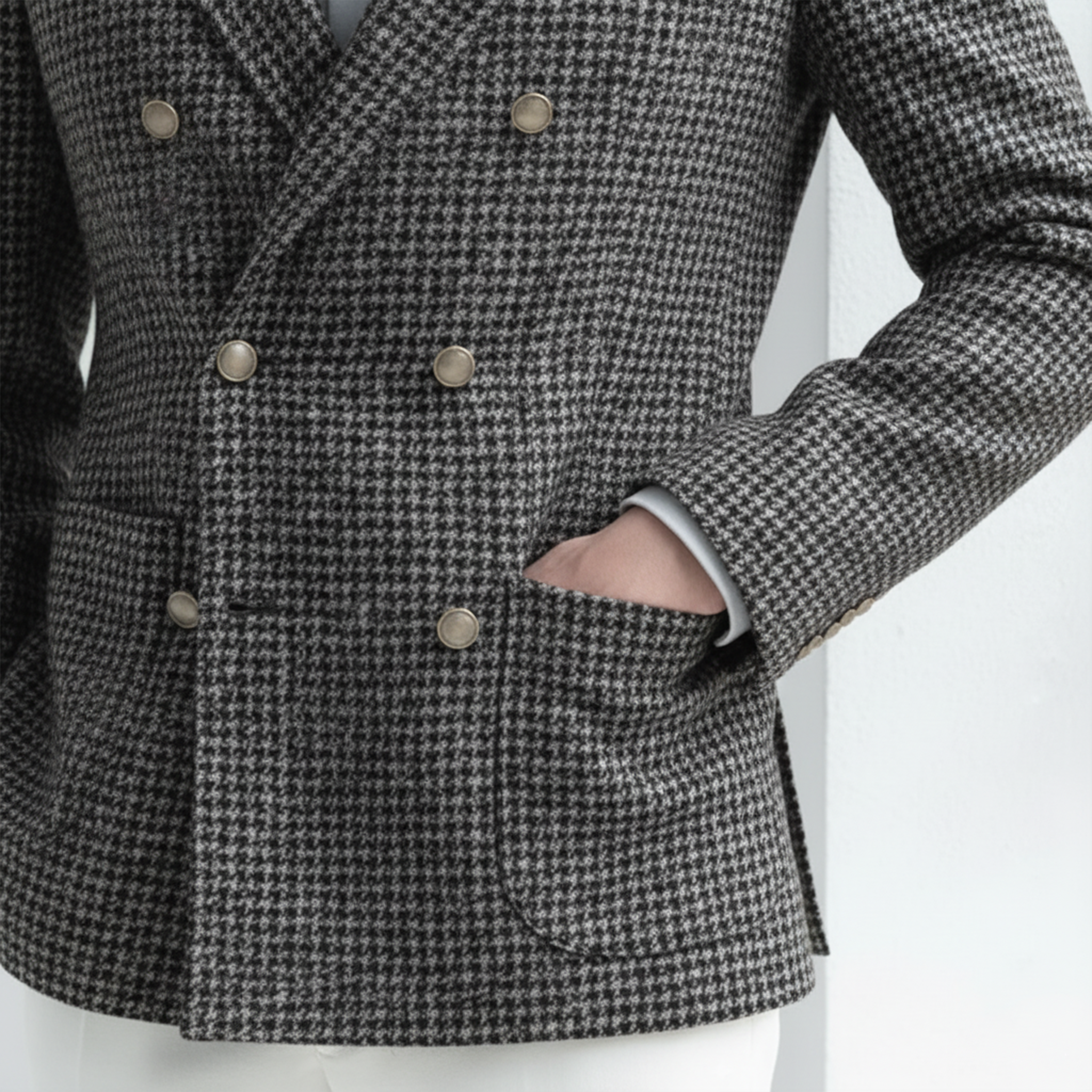 Men's Classic Retro Light Business Faux Small Houndstooth Wool Double-breasted Blazer MTA2584I0K