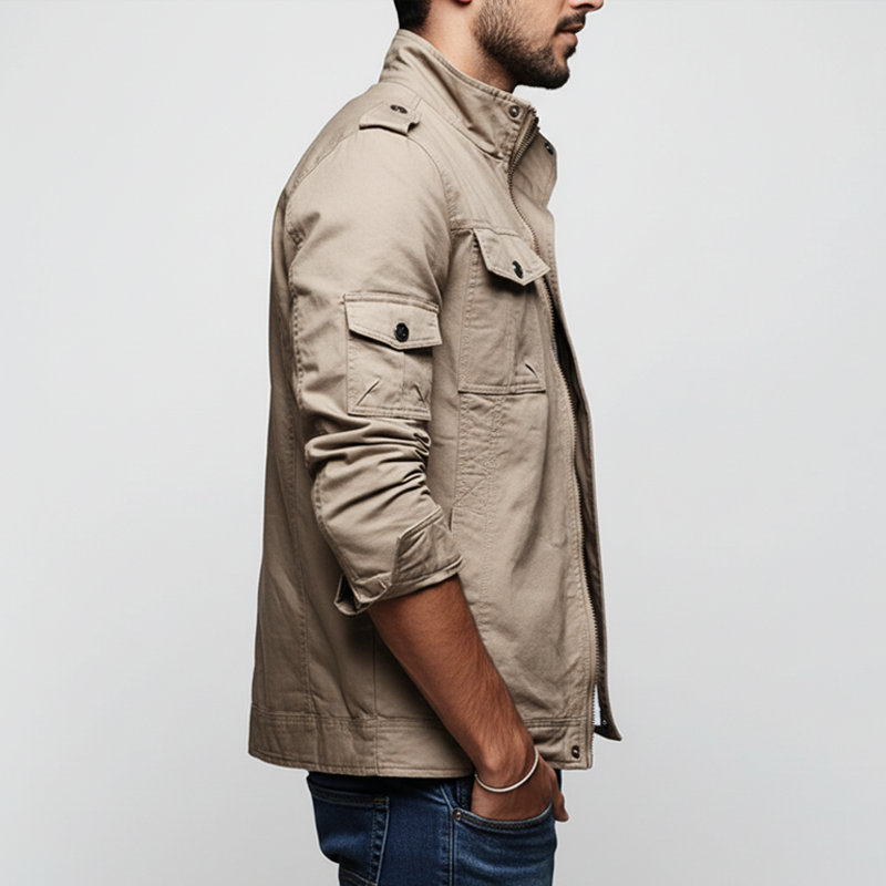 Men's Classic Cotton Multi-pocket Stand-collar Zip-up Jacket MTZ0430A3U