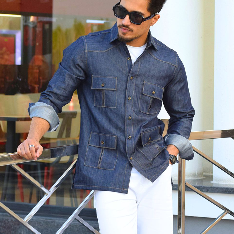 Men's Vintage Faux Denim Long Sleeve Cardigan MTA2385G8P