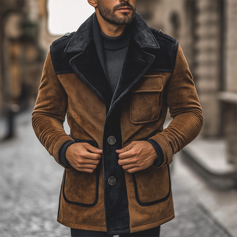 Men's Winter Retro Velvet Color Block Button Jacket MTA2773K6P