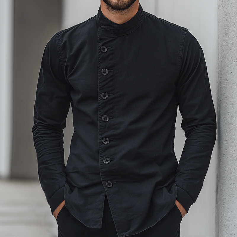 Men's Retro Casual Cotton Stand Collar Button Shirt MTA3074L0TO