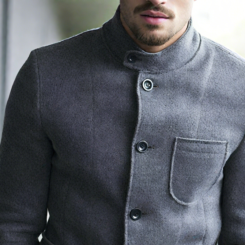 Men's Solid Stand Collar Single Breasted Multi-pocket Casual Jacket MTA1832H4Z