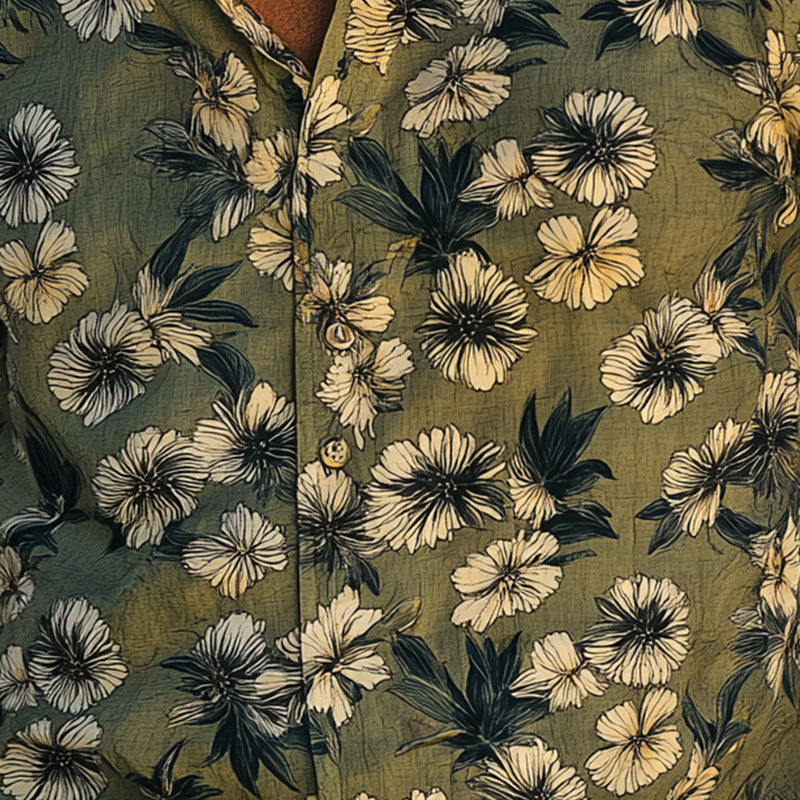 Men's Summer Fashion Breathable Printed Linen Short Sleeve Shirt MTA2733E2P