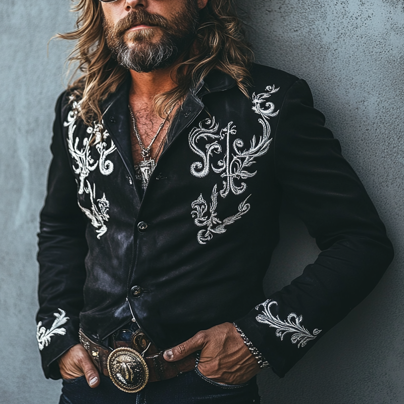 Men's Western Cowboy Style Faux Suede Embroidered Jacket MTA0186L2X