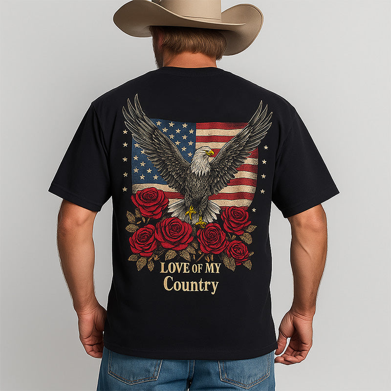 Men's Summer Western Cowboy Style Printed Cotton Short-Sleeved T-Shirt MTA1423E2P