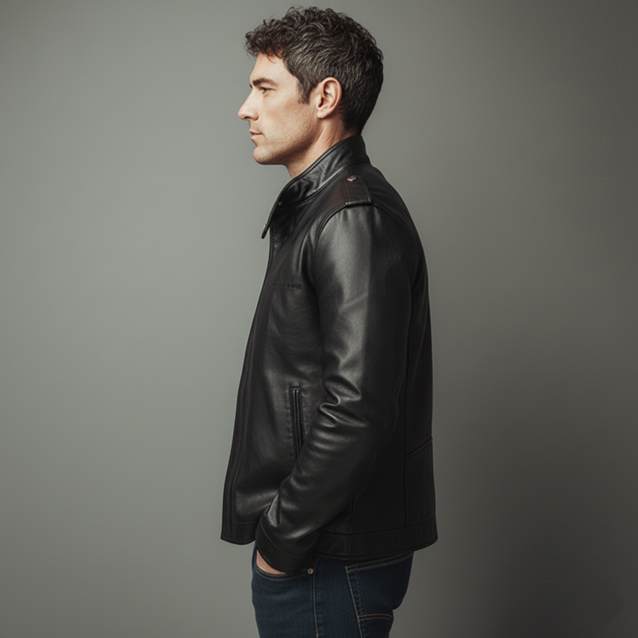 Men's Classic Casual Stand-up Lapel Zipper PU Leather Jacket MTA1593J3K