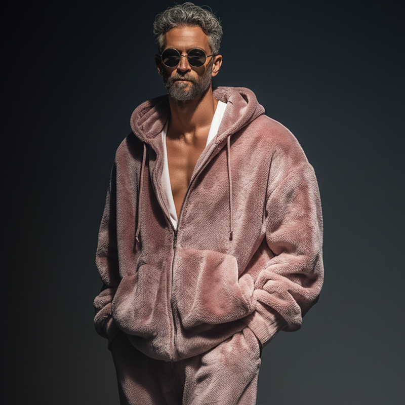 Men's Fashion Faux Mink Hooded Zipper Casual Jacket MTA2344J8U
