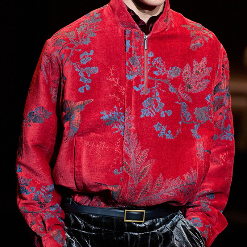 Men's Stand-up Collar Ethnic Print Suede Jacket MTA1750I3U