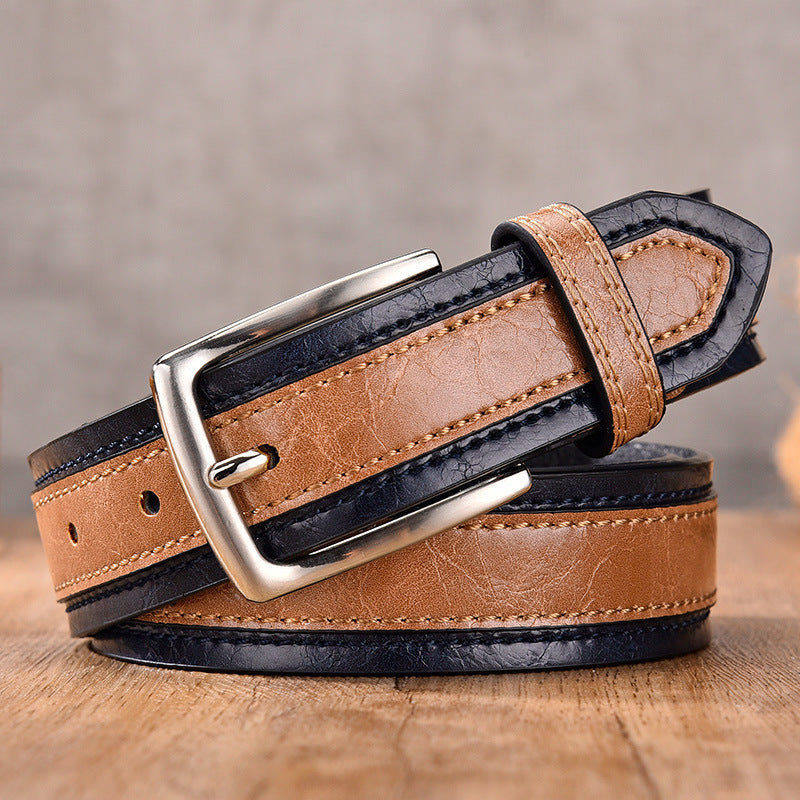 Men's Vintage Colorblock Pin Buckle Leather Belt 71650113U