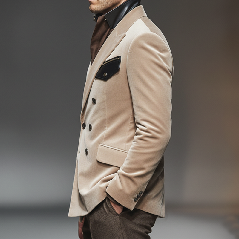 Men's Classic Velvet Double-breasted Single-vent Slim-fit Blazer MTA1749L5U