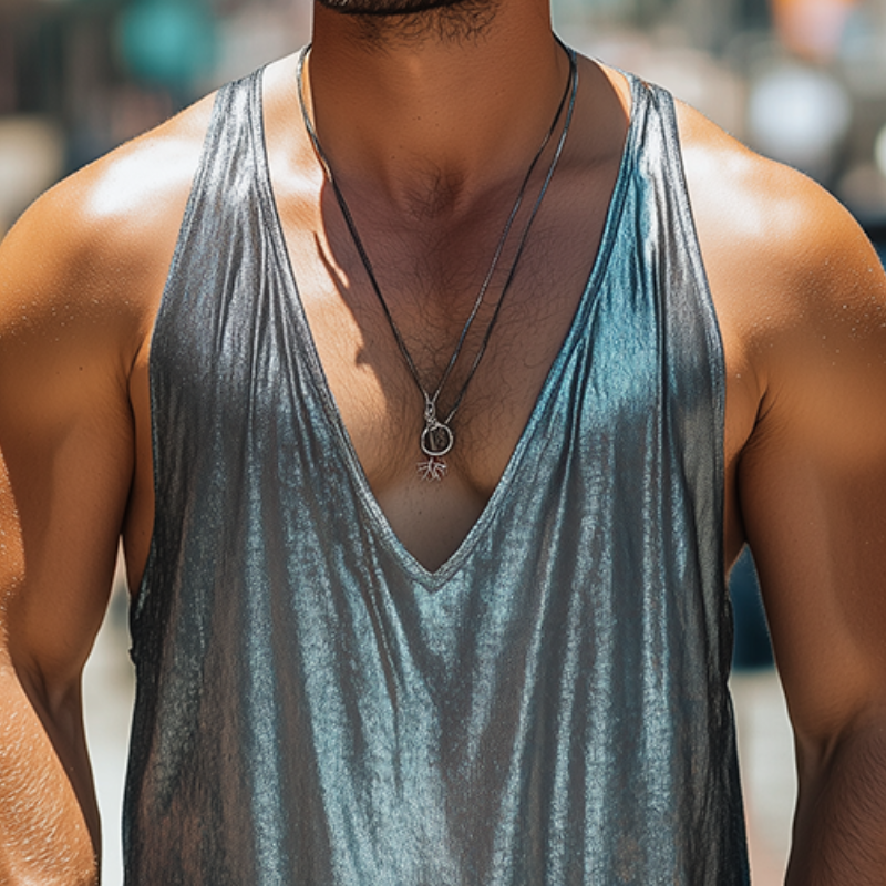 Men's Spring and Summer Fashion Sexy Silk Cotton Deep V-neck Tank Top MTA2460C0K