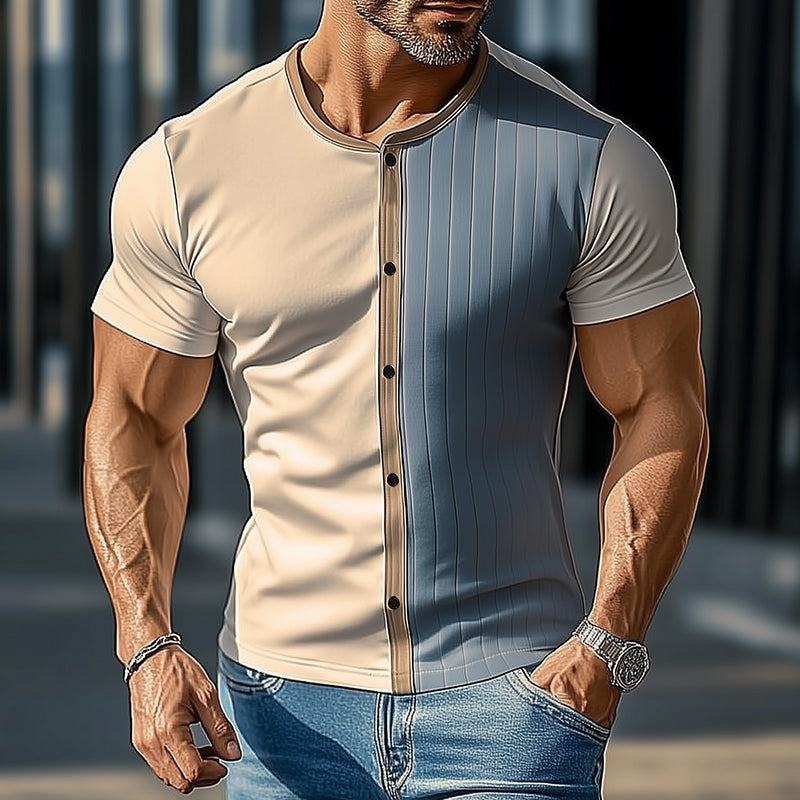 Men's Retro Casual Button Round Neck Short Sleeve T-Shirt MTA0220D9TO