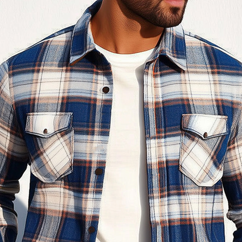 Men's Spring and Autumn Plaid Casual Long Sleeve Shirt MTA0187D0U