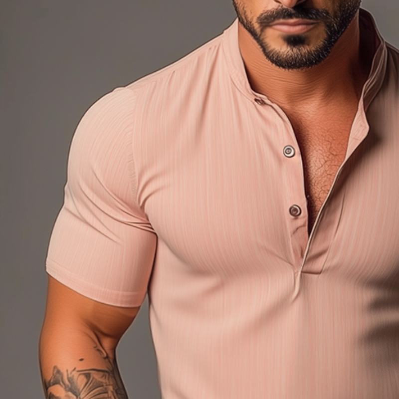 Men's Retro Casual Stand Collar Elastic Short Sleeve Shirt MTA0269D1TO