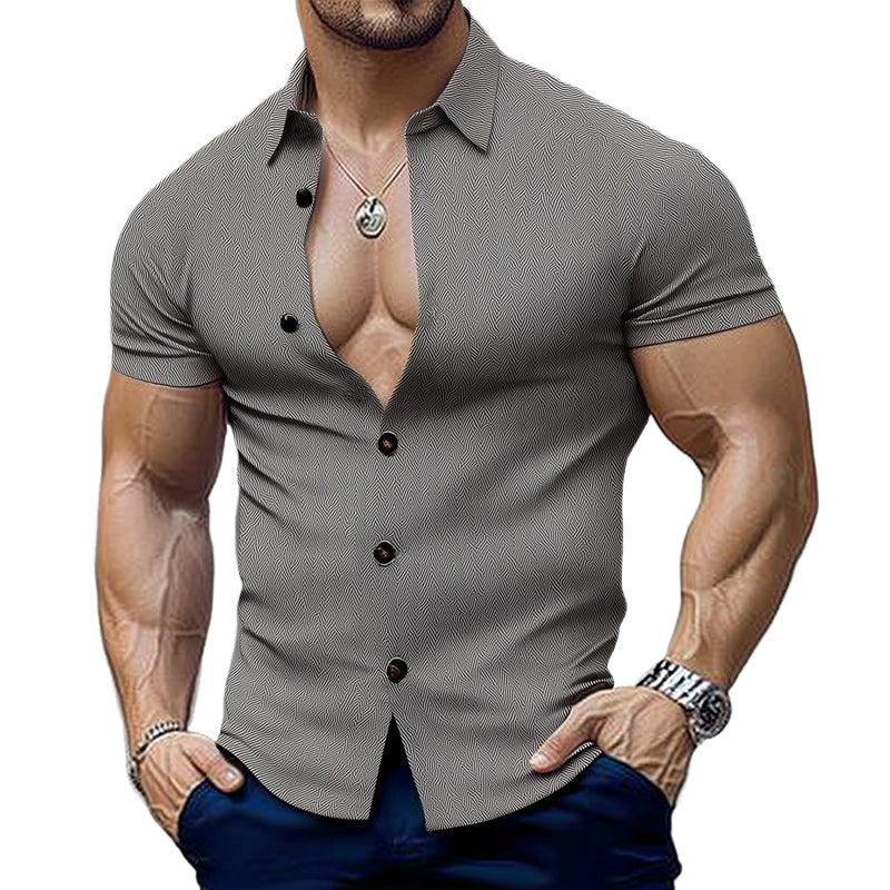 Men's Summer Business Textured Short Sleeve Slim Shirt MTA0301D4U