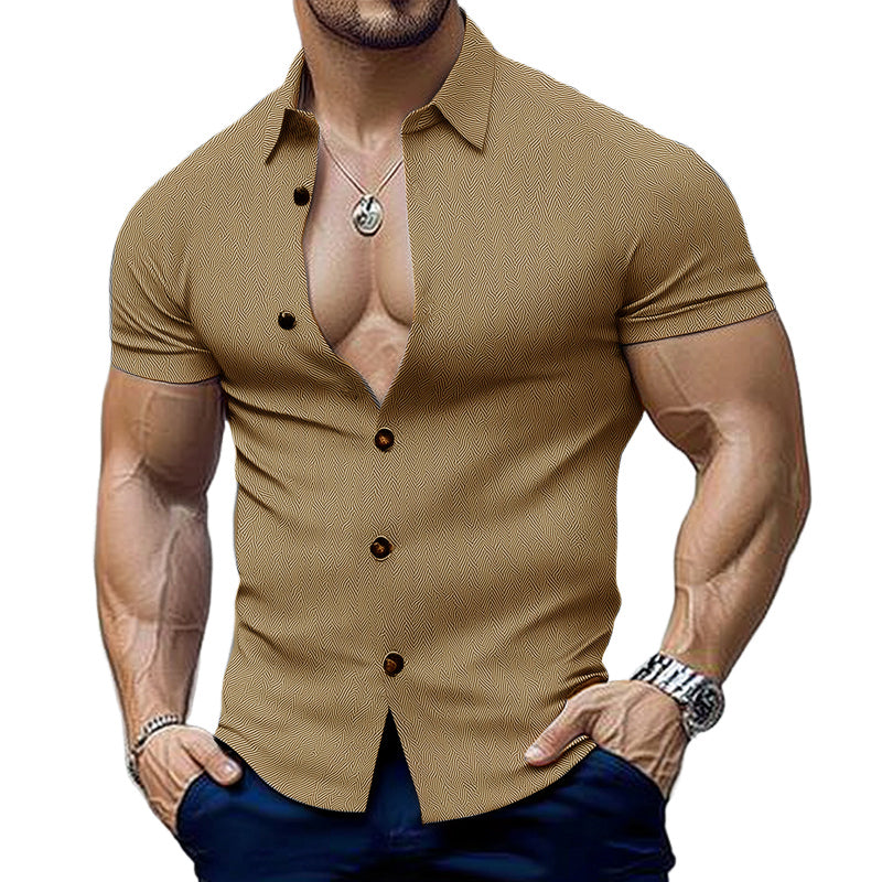 Men's Summer Business Textured Short Sleeve Slim Shirt MTA0301D4U