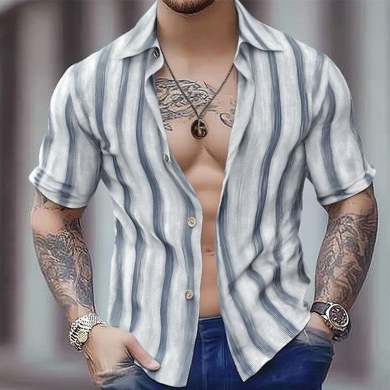Men's Summer Comfort Striped Casual Short Sleeve Shirt MTA0392D2U