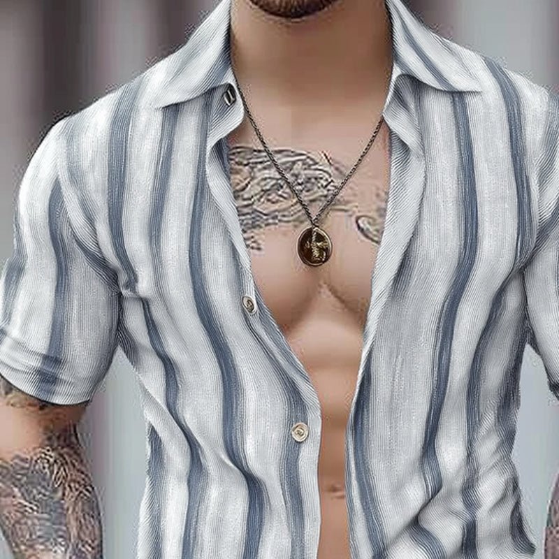 Men's Summer Comfort Striped Casual Short Sleeve Shirt MTA0392D2U