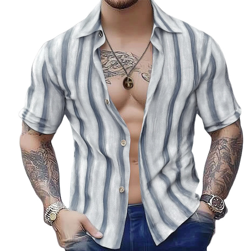 Men's Summer Comfort Striped Casual Short Sleeve Shirt MTA0392D2U