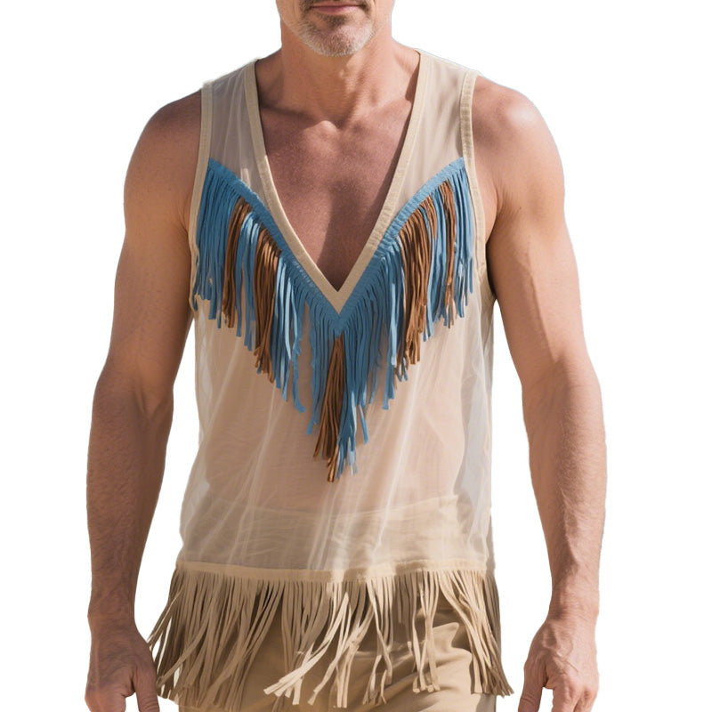 Men's Spring Fashion Suede Tassel Thin Tank Top MTA0729D1P