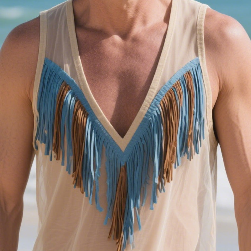 Men's Spring Fashion Suede Tassel Thin Tank Top MTA0729D1P