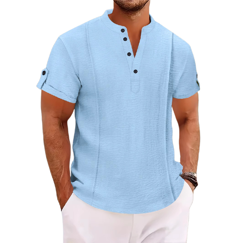 Men's Casual Stand Collar Short Sleeve Shirt MTA0769D7X