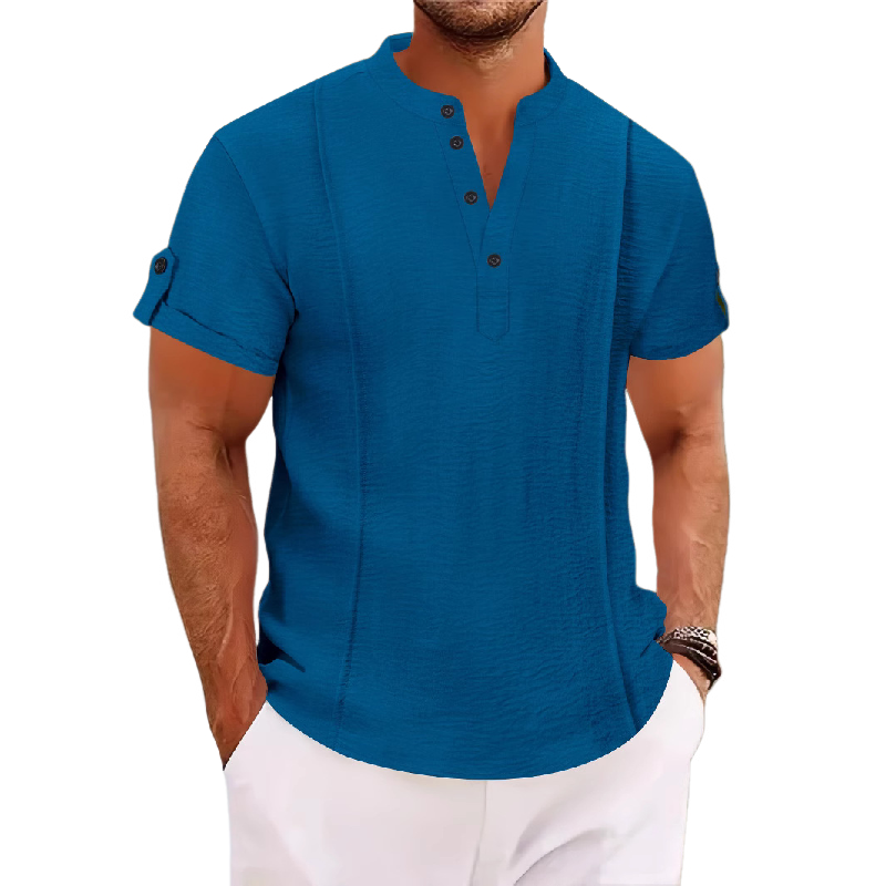 Men's Casual Stand Collar Short Sleeve Shirt MTA0769D7X