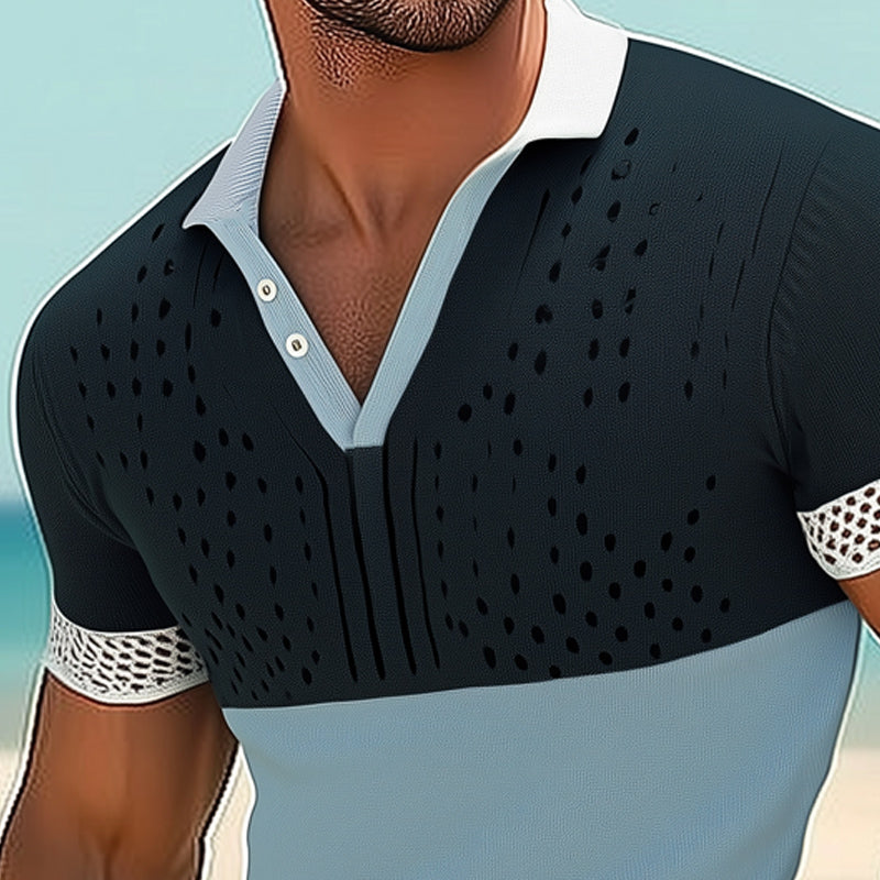 Men's Summer Fashion V-neck Colorblock Knitted T-shirt MTA0780D6U
