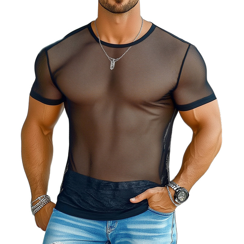 Men's Summer See-Through Mesh Short Sleeve T-Shirt MTA0891D6U