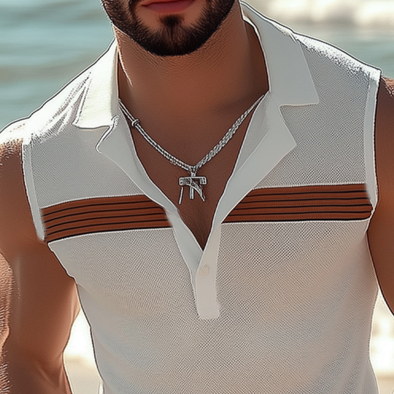 Men's Summer Fashion Polo Neck Textured Tank Top MTA0839D5U