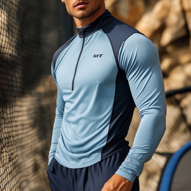 Men's Sports Casual Quick-Drying Zipper Collar Long Sleeve T-Shirt MTA1033D5TO