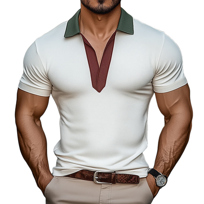 Men's Summer Basic Colorblock V-neck Short-sleeved T-shirt MTA1065D5U
