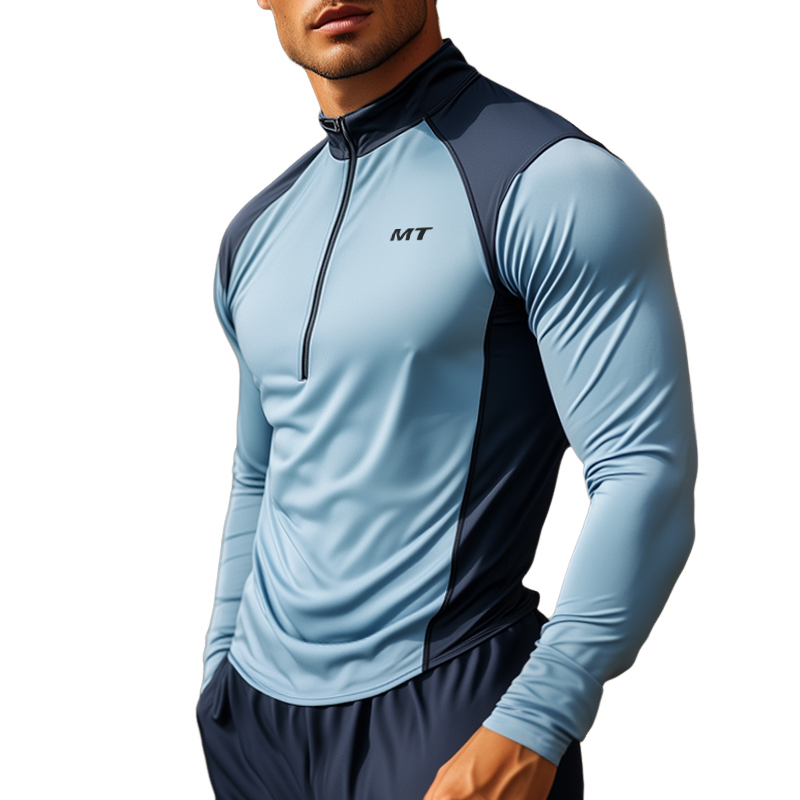Men's Sports Casual Quick-Drying Zipper Collar Long Sleeve T-Shirt MTA1033D5TO