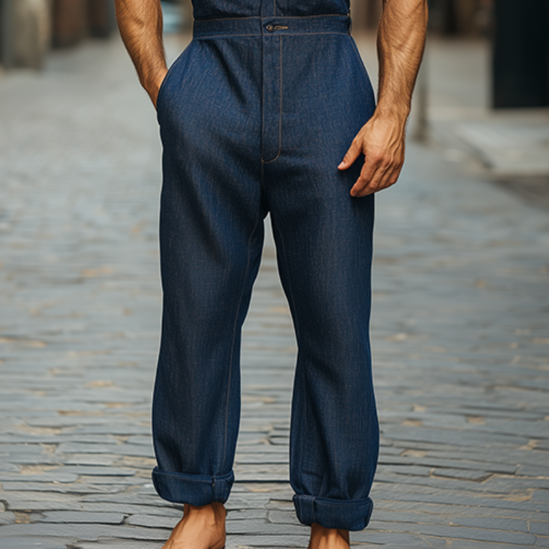 Vår- og sommermote for menn Uformell personlighet Tencel Denim Tank Top Jumpsuit MTA1050D6K